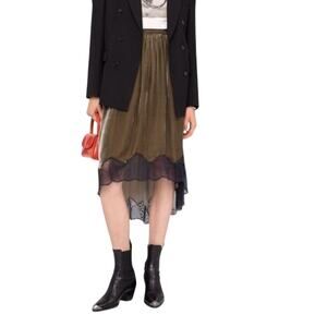 Zadig & Voltaire Joslin Velvet High Low Silk Skirt With black Lace medium NWOT